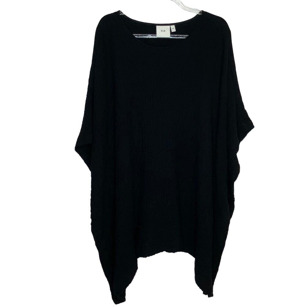 Elk Womens Size S/M Oversized Black Textured Poncho Top Wool Boxy Lagenlook